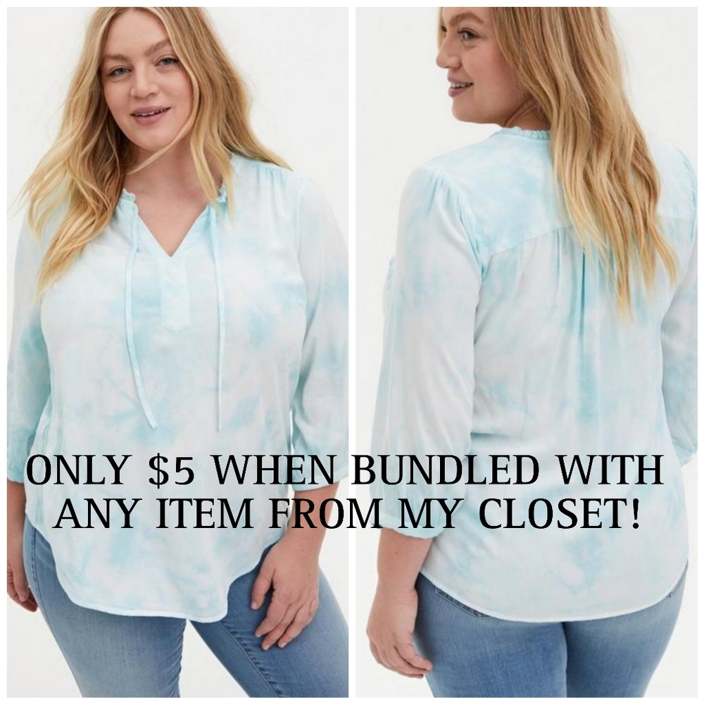 TORRID Tie-dye Rayon Twill Peasant Top - Vintage Indigo Size 3